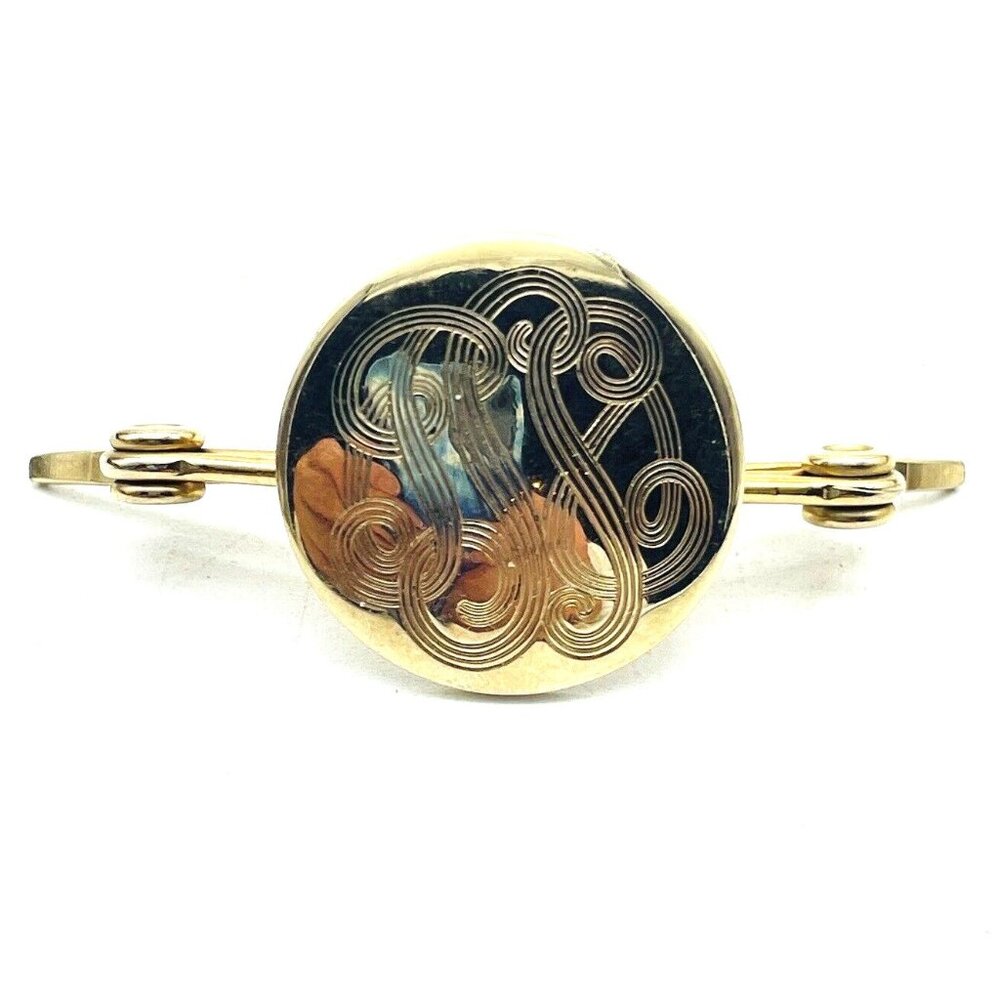 Vintage Gold Tone Dress Clip Etched Floral Scroll Design Art Deco Style